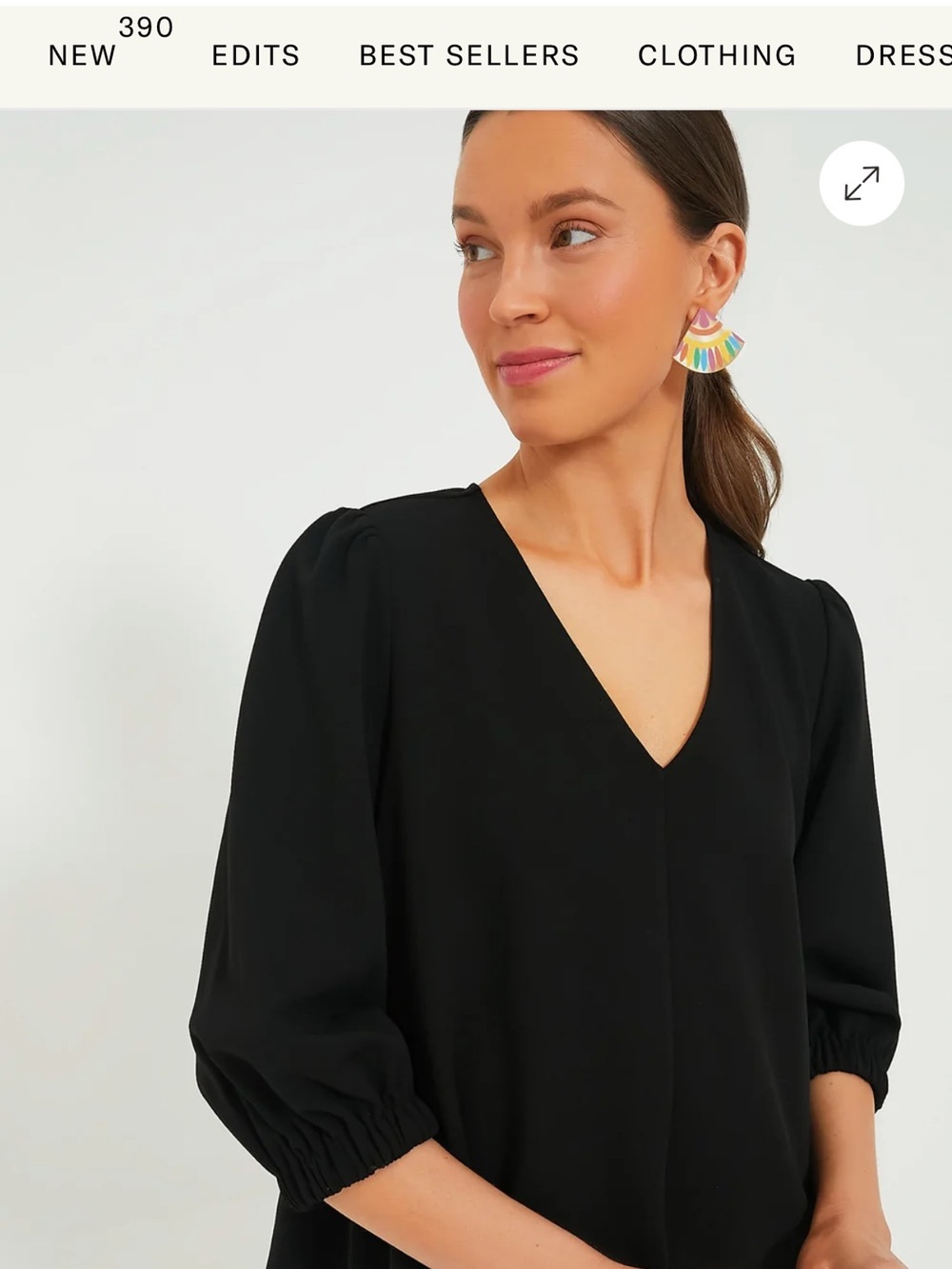Pomander Place Black V-Neck Puff Sleeve Blouse